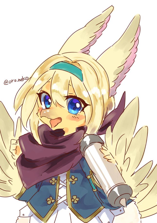 1girl, bird, blonde_hair, blue_eyes, female_focus, filo_messenger_fur_hire, furry, furry_female, open_mouth, oro_neko, solo, yu-gi-oh!