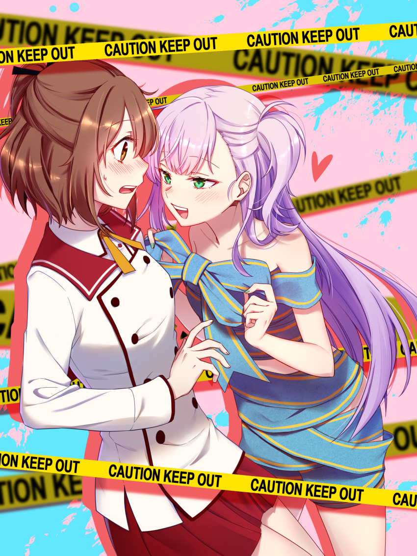 10s, 2girls, absurdres, bdsm, blush, bondage, bound, bow