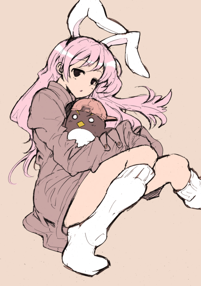 aki_masanari, animal_ears, bird, hat, leg_warmers, long_hair, loose_socks, original