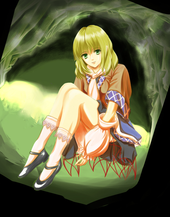 1girl, asagi_(artist), asagi_(xeelee), female_focus, green_eyes, mizuhashi_parsee, socks, solo