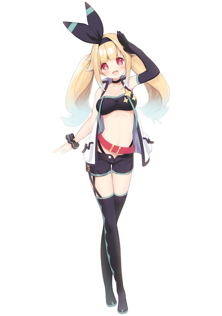 +_+, 1girl, arm_up, bare_shoulders, belt, black_choker, black_gloves, black_hairband