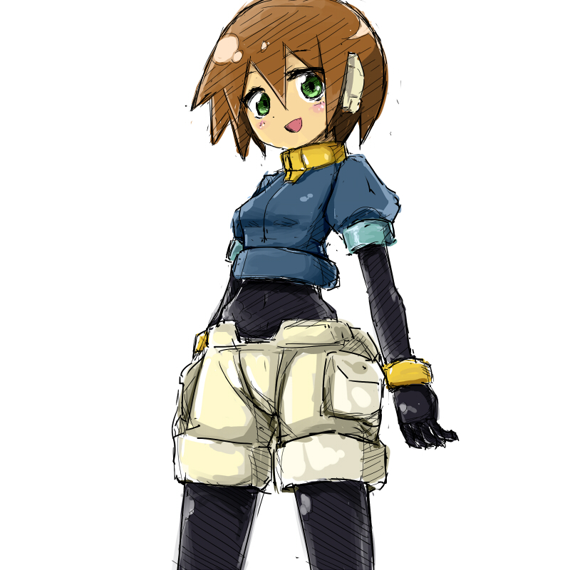 1girl, aile_(mega_man_zx), bodysuit, breasts, brown_hair, commentary_request, female_focus, gloves