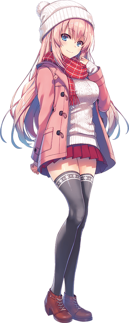 1girl, black_thighhighs, blue_eyes, blush, breasts, brown_shoes, buttons, closed_mouth, coat, female_focus, full_body, hand_on_own_chest, ichinose_honami_(youjitsu), long_hair, long_sleeves, looking_at_viewer, medium_breasts, official_art, pink_hair, pleated_skirt, pom_pom_(clothes), red_skirt, ribbed_sweater, scarf, shiny_clothes, shiny_skin, shoes, skirt, sleeves_past_wrists, smile, solo, standing, sweater, thighhighs, tomose_shunsaku, transparent_background, wing_cap, winter_clothes, winter_coat, youkoso_jitsuryoku_shijou_shugi_no_kyoushitsu_e