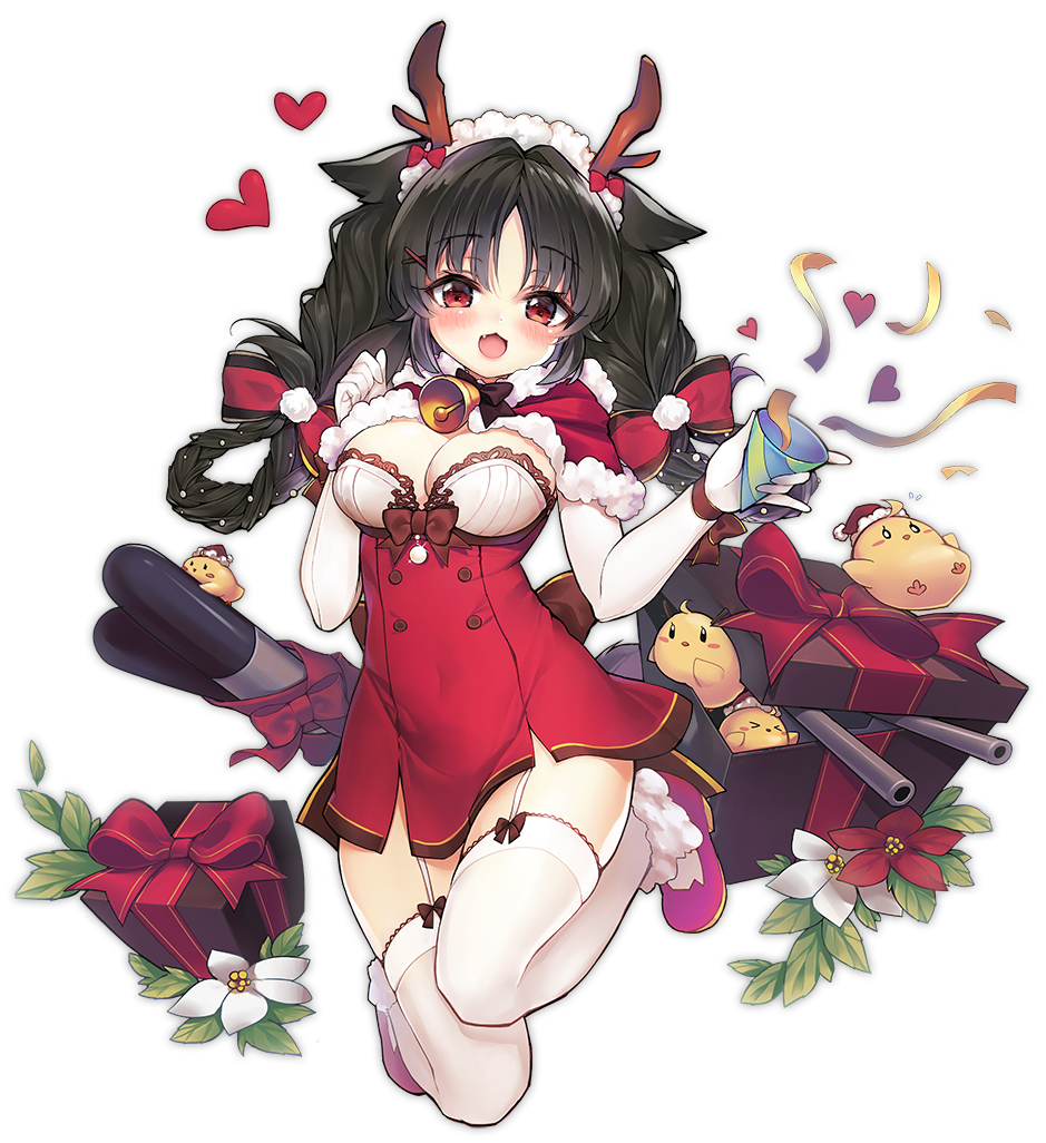 1girl, :d, alic_miao, alternate_costume, antlers, argyle_background, argyle_clothes, azur_lane