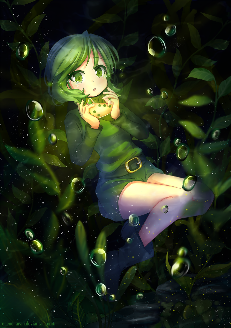 1girl, air_bubble, bare_legs, belt, belt_buckle, blurry, bubble, buckle