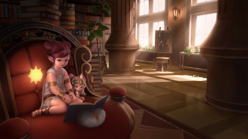 1girl, armlet, bare_legs, book, book_stack, bookshelf, bracelet, braid