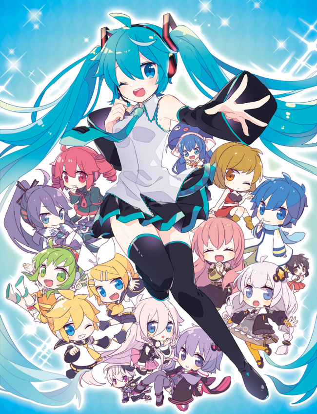 3boys, 6+girls, :d, ;d, adjusting_headset, ahoge, animal_hood, arms_up