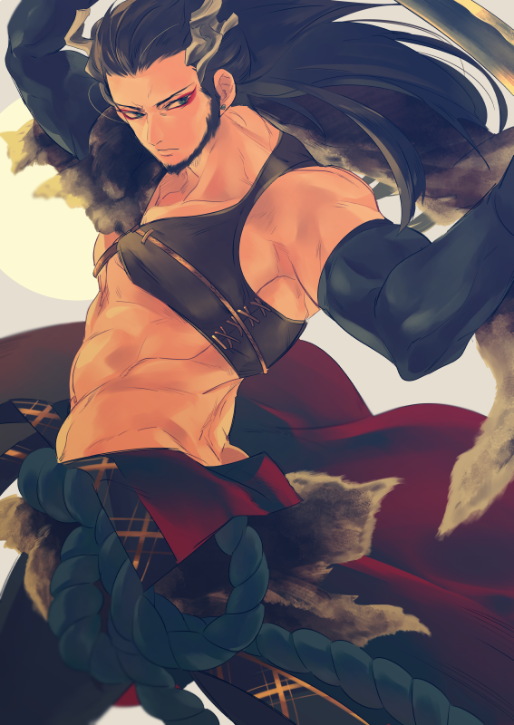 10s, 1boy, abs, beard, closed_mouth, del_(logicallogos), eyeliner, facial_hair