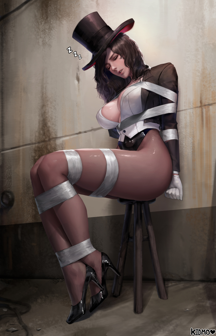 1girl, absurdres, arms_behind_back, bad_id, bad_pixiv_id, bdsm, black_footwear, black_hair