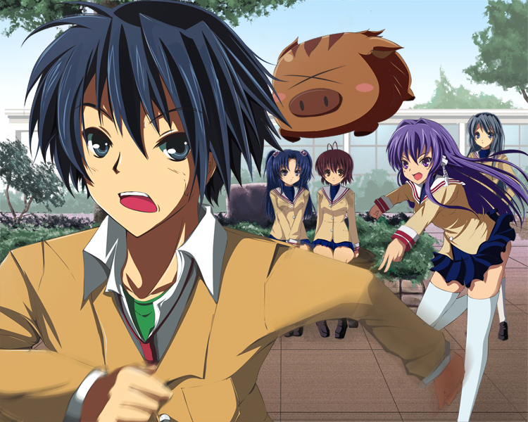 00s, 1boy, 4girls, bad_id, bad_pixiv_id, botan_(clannad), clannad, fujibayashi_kyou