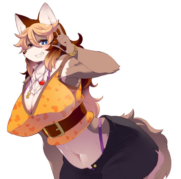 1girl, blonde_hair, blue_eyes, dangan, dog, female_focus, furry, furry_female