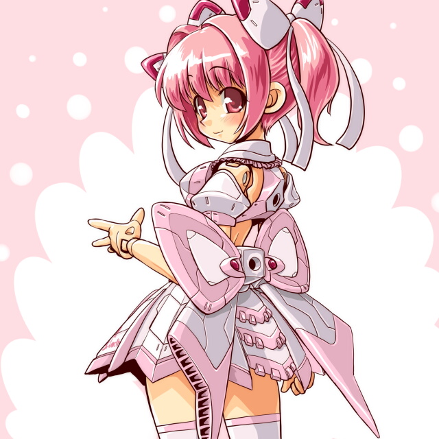 10s, bad_id, bad_pixiv_id, busou_shinki, dd_(ijigendd), doll_joints, joints, pink_hair, red_eyes, ribbon, schmetterling, schmetterling_marie, solo, thighhighs, twintails