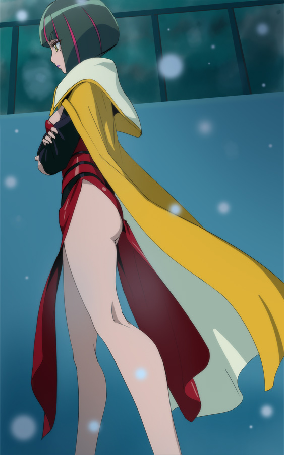 10s, 1girl, bob_cut, cape, crossed_arms, female_focus, gelos_(precure), green_hair