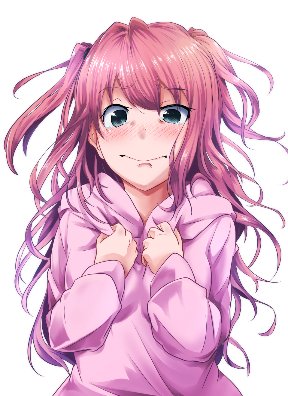 1girl, aqua_eyes, blush, commentary_request, crying, crying_with_eyes_open, highres, hood