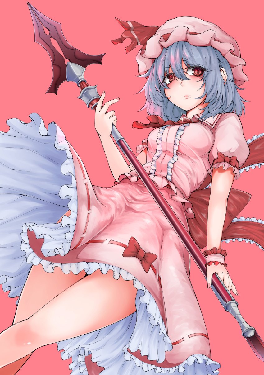 1girl, absurdres, ascot, blue_hair, bow, breasts, brooch, center_frills