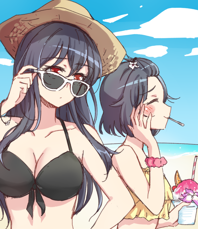 10s, 2girls, adjusting_eyewear, adjusting_glasses, bad_id, bad_pixiv_id, bang_dream!, bang_dream!_girls_band_party!