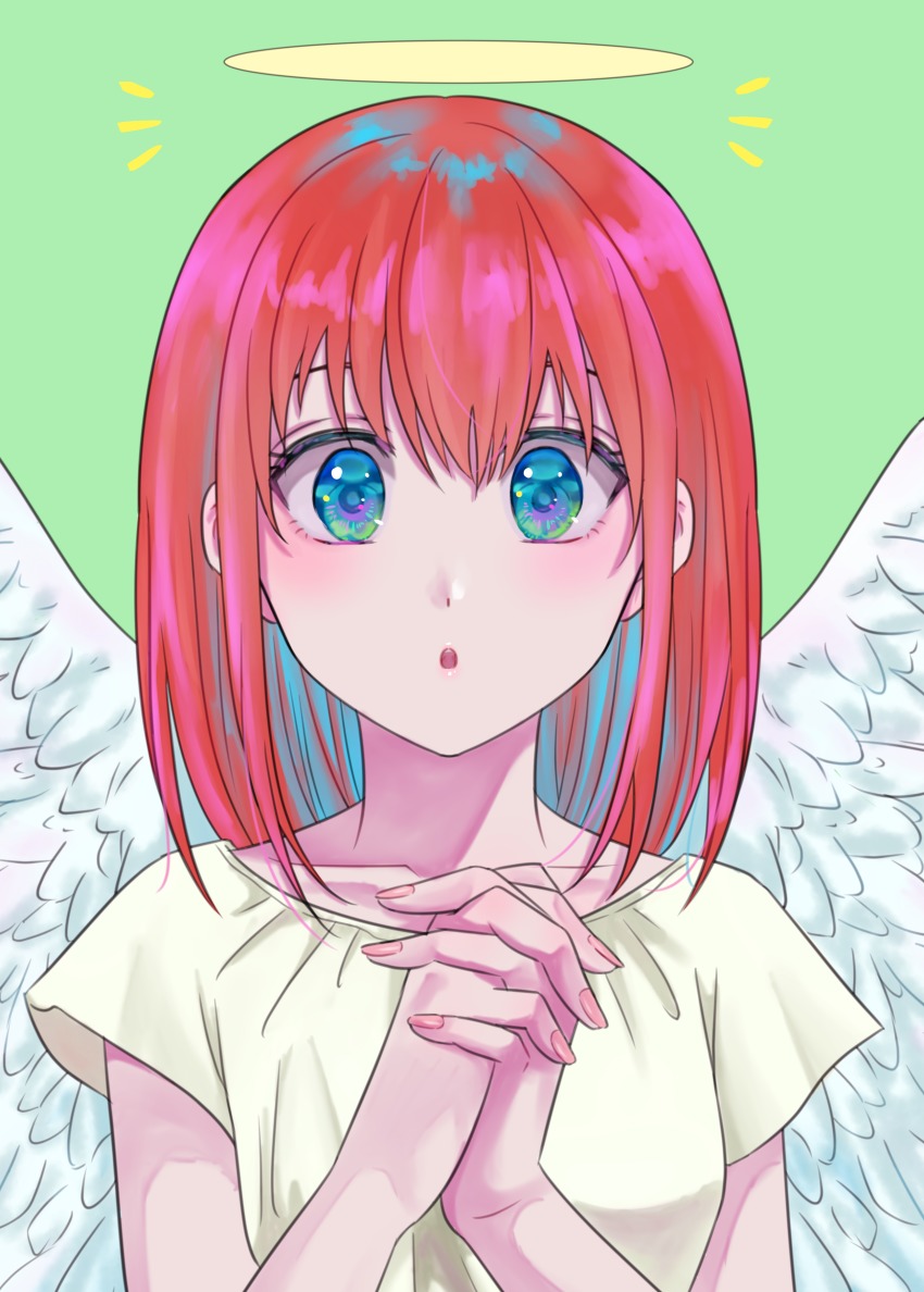 1girl, :o, absurdres, angel, blue_eyes, feathered_wings, female_focus, gintama
