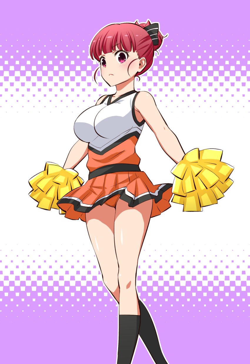 10s, 1girl, anima_yell!, bare_shoulders, black_socks, blunt_bangs, blush, bow