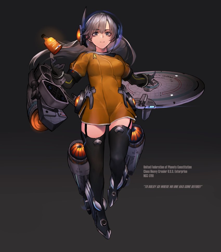 1girl, absurdres, alcohol, azur_lane, black_gloves, black_thighhighs, bottle, closed_mouth