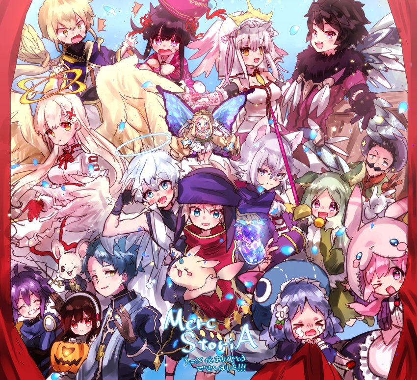 10s, 6+boys, 6+girls, absurdres, angel, angel_wings, animal_ears, animal_hat, antel, chacha_(merc_storia), chinese_clothes, commentary_request, copyright_name, cosette_(merc_storia), cosplay, creature, djamo_(merc_storia), double_halo, fairy, fairy_wings, furry, hairband, halo, harushuto, hat, hero_(merc_storia), highres, jeantol, lantern, lilly_(merc_storia), luciano, merc_(merc_storia), merc_storia, michellia, mini_person, minigirl, multiple_boys, multiple_girls, orthos, priest, rapier, sarodia, satoe, serena_(merc_storia), squeak, sword, thank_you, titi_(merc_storia), toto_(merc_storia), weapon, wings, xi_jie, xiaolin