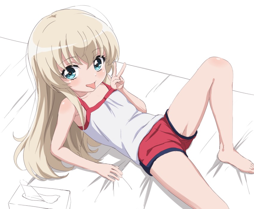 10s, 1girl, arm_support, barefoot, blonde_hair, blue_eyes, child, female_focus