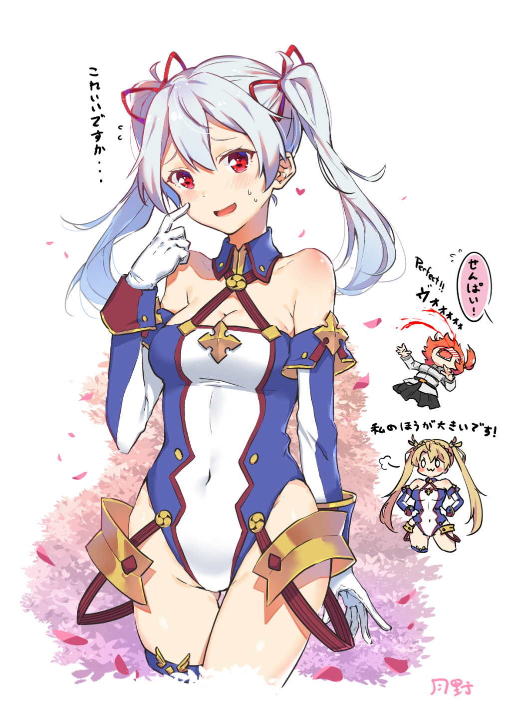 3girls, bare_shoulders, blonde_hair, blood, blue_eyes, blush, bradamante_(fate), bradamante_(fate)_(cosplay)