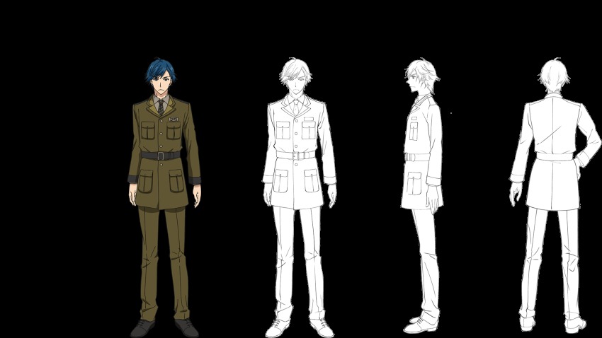 >:(, 1boy, ahoge, belt, black_footwear, blue_eyes, blue_hair, reference_sheet