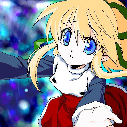 1girl, blonde_hair, blue_eyes, capcom, female_focus, hair_ribbon, ikeda_jun_(aquaqua), long_hair