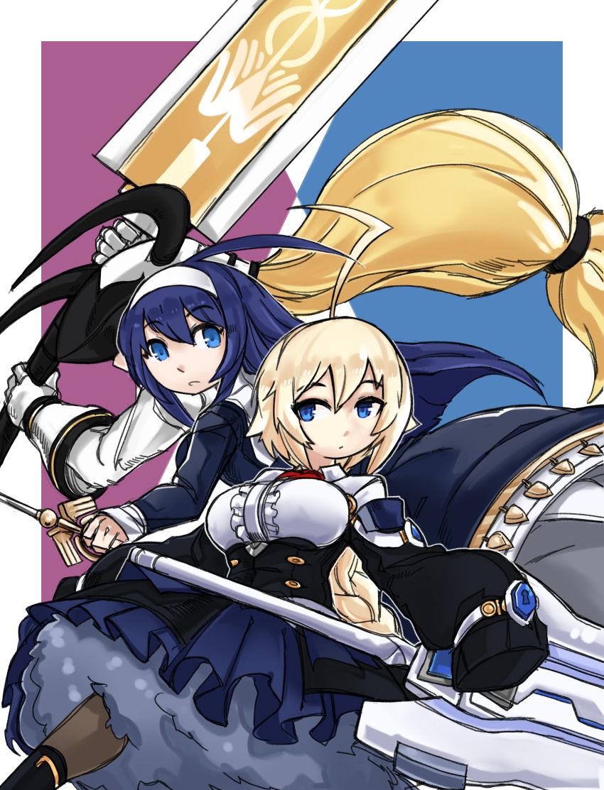 2girls, absurdres, ahoge, bad_id, bad_pixiv_id, blazblue, blazblue:_cross_tag_battle, blonde_hair