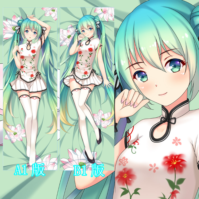 1girl, :o, arm_up, black_footwear, black_ribbon, blue_hair, dakimakura_(medium), full_body