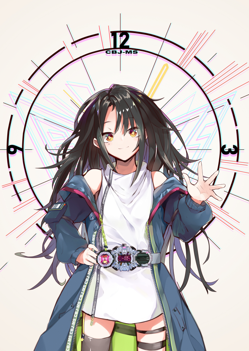 1girl, absurdres, bare_shoulders, belt, black_hair, c-ms_(girls'_frontline), cowboy_shot, dress