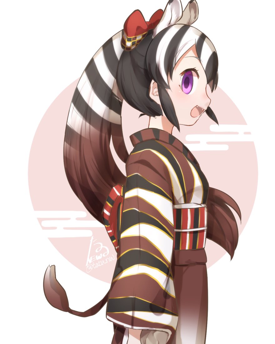 10s, 1girl, adapted_costume, black_hair, bow, brown_hair, commentary_request, extra_ears