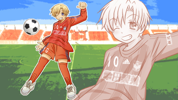 00s, 1boy, albirex_niigata, ball, blonde_hair, blue_eyes, clannad, clothes_writing