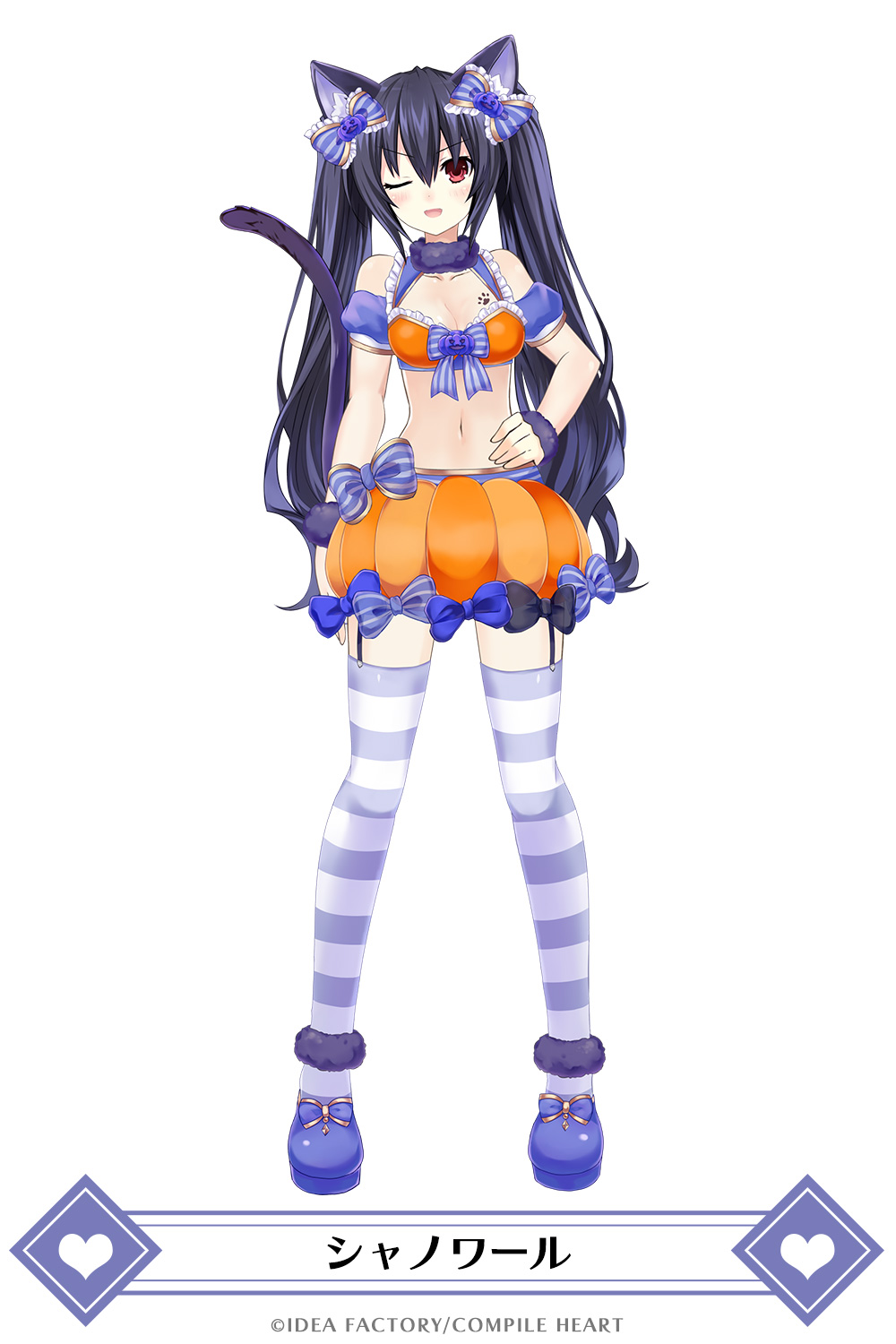 1girl, ;d, alternate_costume, animal_ears, animal_hands, bare_shoulders, black_hair, blush