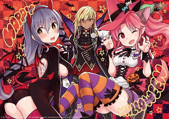 1boy, 2girls, ass, black_gloves, breasts, clair_lasbard, commentary_request, corset