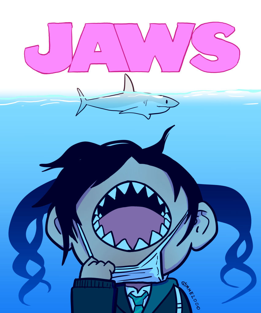 1girl, :o, absurdres, animal, artist_name, black_hair, collared_shirt, commentary