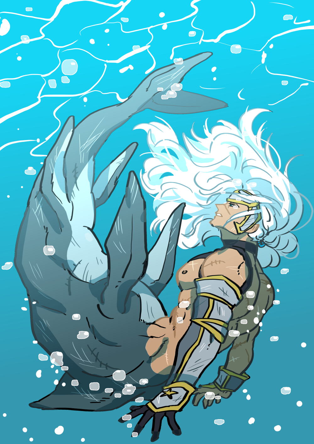 1boy, bubble, dark-skinned_male, dark_skin, headpiece, highres, long_hair, male_focus