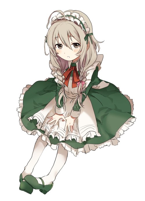 1girl, a_ichi, ahoge, alternate_costume, alternate_hairstyle, apron, bad_id, bad_twitter_id