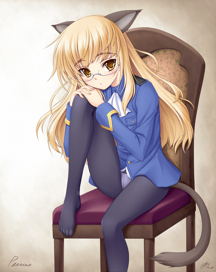 00s, 1girl, amane_(funfun), animal_ears, blonde_hair, bottomless, chair, crotch_seam