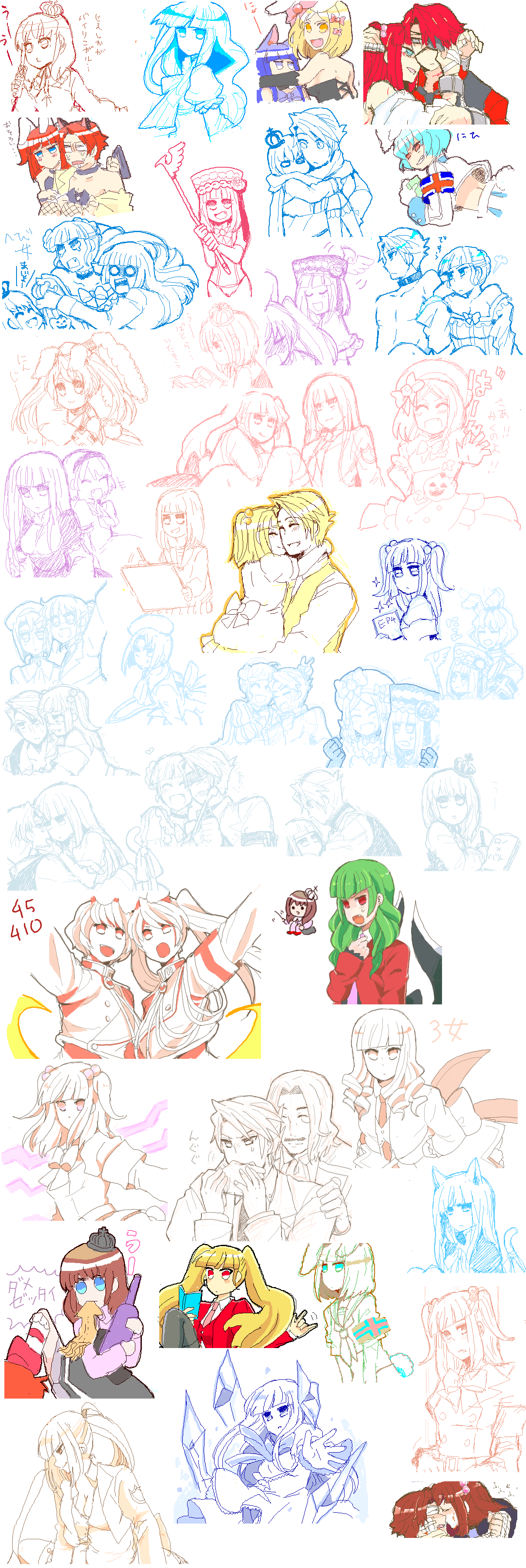 00s, 2boys, 6+girls, absurdres, angry, animal_ears, aqua_hair, armband, asmodeus_(umineko), bad_id, bad_pixiv_id, bdsm, beatrice_(umineko), belphegor_(umineko), belt, blonde_hair, blood, blue_eyes, blue_hair, blush, book, bow, cat_ears, cat_tail, chain, chibi, chiester410, chiester45, chiester_sisters, child, choker, closed_eyes, crown, dress, drill_hair, eva_beatrice, everyone, eyepatch, facial_hair, fake_animal_ears, fishnet_pantyhose, fishnets, flower, frederica_bernkastel, frills, green_hair, hair_bobbles, hair_bow, hair_ornament, hat, highres, higurashi_no_naku_koro_ni, holding, houjou_satoko, hug, incest, jacket, kanon_(umineko), kiseru, kiss, kittysuit, lambdadelta, leviathan_(umineko), licking, long_hair, long_image, lucifer_(umineko), microphone, monocle, multiple_boys, multiple_girls, multiple_monochrome, mustache, necktie, nontraditional_playboy_bunny, oekaki, one-piece_swimsuit, orange_eyes, pantyhose, playboy_bunny, ponytail, pumpkin, purple_eyes, rabbit_ears, rabbit_tail, red_eyes, red_hair, ribbon, ronove_(umineko), rose, satan_(umineko), scarf, scepter, school_uniform, short_hair, siblings, sketch, smile, smoking_pipe, stakes_of_purgatory, swimsuit, sword, tail, tall_image, tears, thighhighs, tiihatanono, time_paradox, tongue, torn_clothes, twintails, umineko_no_naku_koro_ni, ushiromiya_ange, ushiromiya_battler, ushiromiya_jessica, ushiromiya_maria, ushiromiya_rosa, weapon, you_gonna_get_raped, zettai_ryouiki