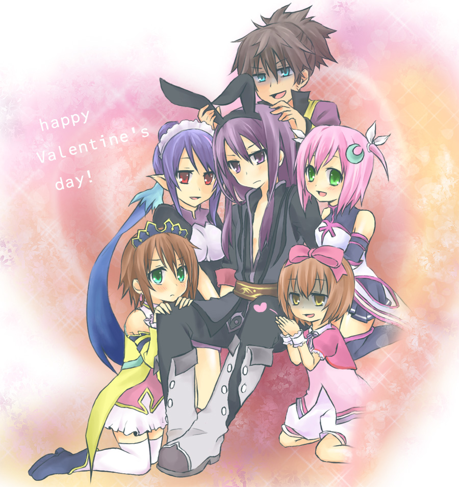 00s, 3boys, 3girls, alternate_costume, animal_ears, bad_id, bad_pixiv_id, boots