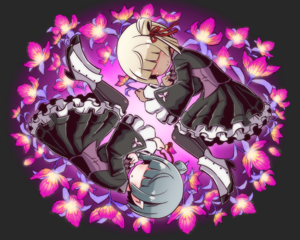 2girls, 7th_dragon_(series), 7th_dragon_iii, :o, black_dress, blonde_hair, blush, boots