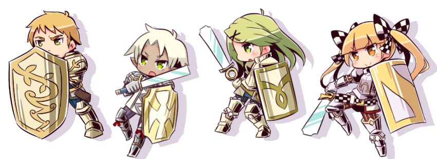 >:), 2boys, 2girls, 7th_dragon, 7th_dragon_(series), :o, ares_(7th_dragon), armor