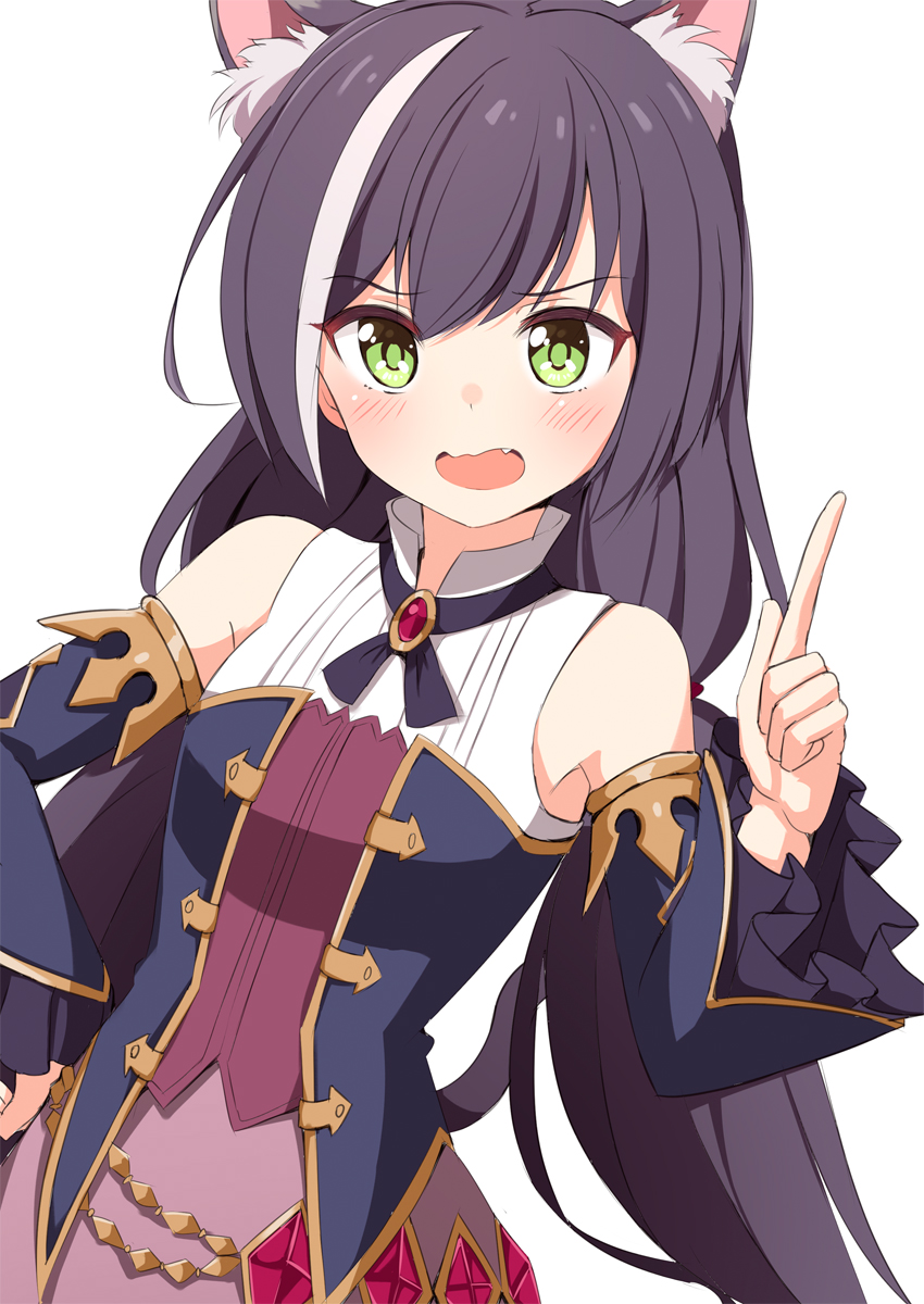 1girl, ame., animal_ear_fluff, animal_ears, bare_shoulders, black_sleeves, blush, breasts