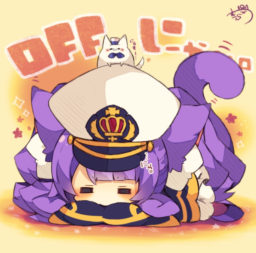 1girl, :3, =_=, animal, animal_ear_fluff, animal_ears, animal_on_head, azur_lane