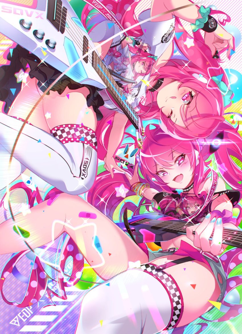 2girls, :p, ahoge, ass, asymmetrical_legwear, bangle, bemani, black_choker