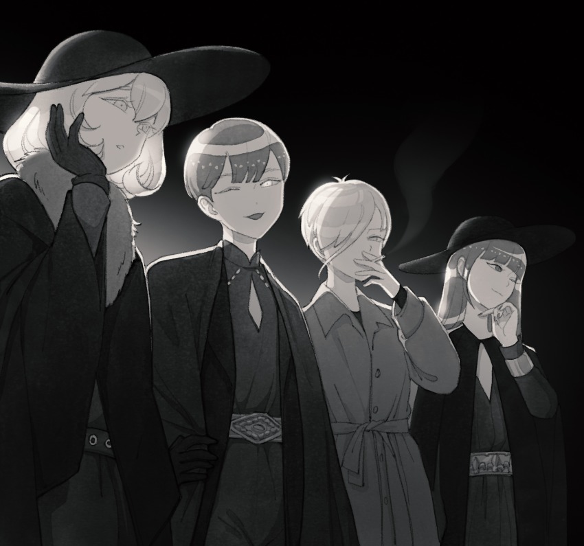 4others, alternate_costume, androgynous, antarcticite, belt, blunt_bangs, cigarette, coat