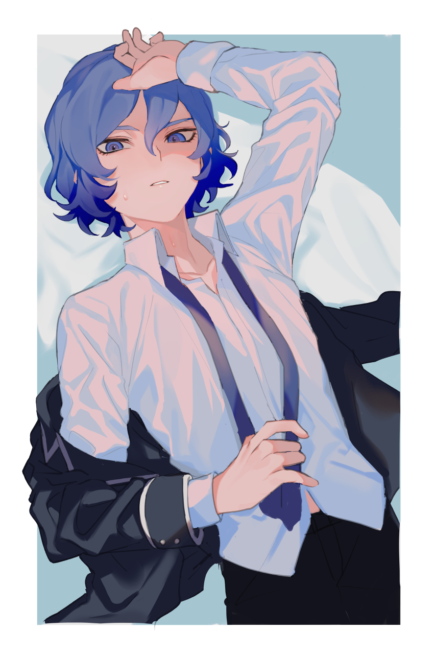 1boy, absurdres, blue_eyes, blue_hair, formal_clothes, hair_between_eyes, highres, inazuma_eleven_(series)