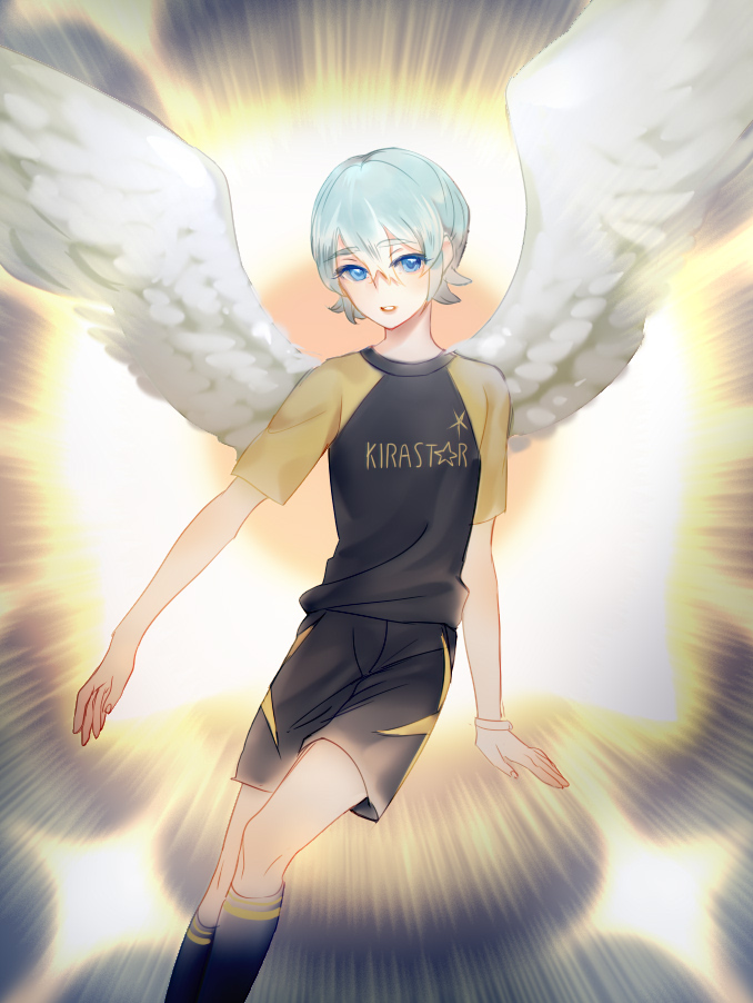 1boy, androgynous, angel_wings, blue_eyes, dodonko, hair_between_eyes, inazuma_eleven_(series), inazuma_eleven_ares_no_tenbin