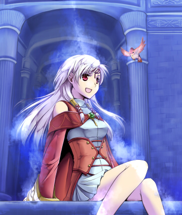 1girl, bare_shoulders, bird, blue_fire, detached_sleeves, fire, fire_emblem, fire_emblem:_radiant_dawn